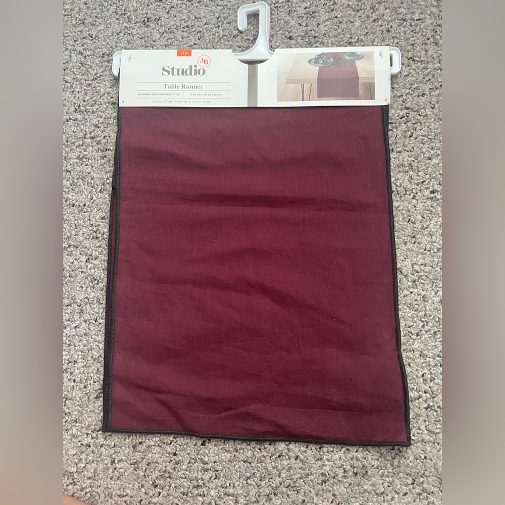 NWT Studio 3B Deep Red Table Runner with Black Edge